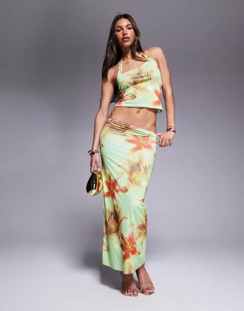 ASOS DESIGN - Maxi rok van co-ord set van gladde stof met bloemenprint - view 1