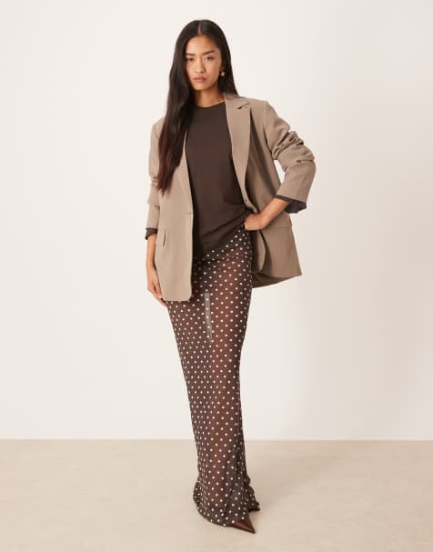 ASOS DESIGN - Maxi rok van doorschijnend mesh in bruin met witte stippen - view 1