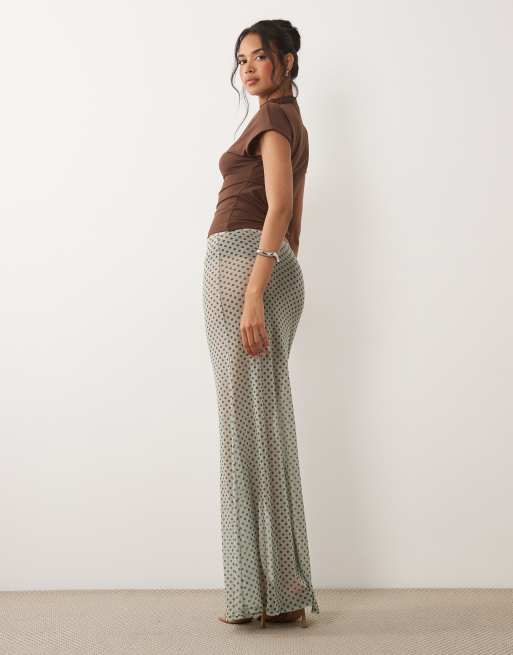 ASOS DESIGN - Maxi rok van doorschijnend mesh met print in blauw met stippen, 4 van 5