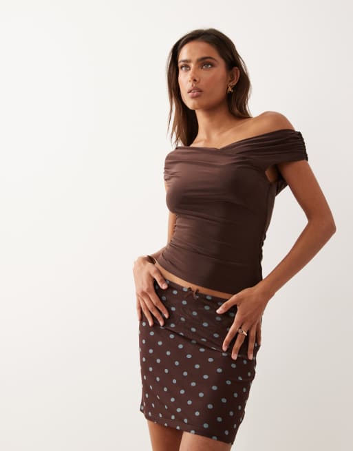 ASOS DESIGN - Maxi rok van doorschijnend mesh met stippen in bruin, 2 van 5