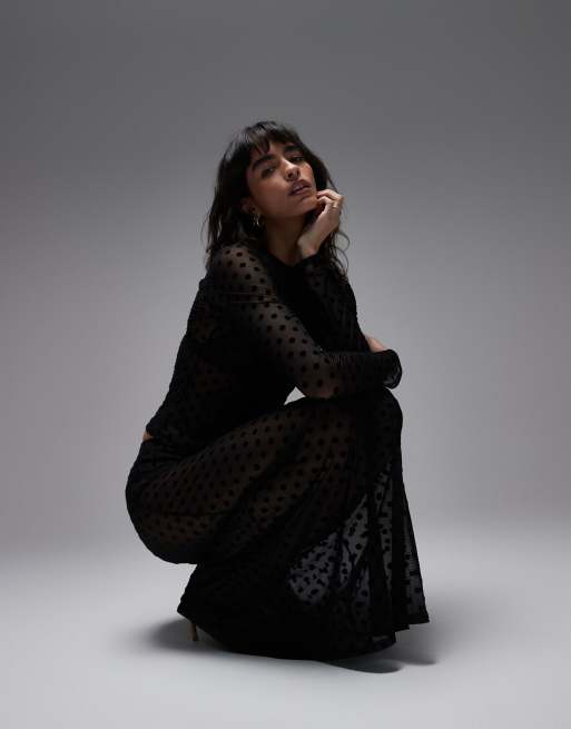 ASOS DESIGN - Maxi rok van doorschijnend mesh met stippen in zwart, 4 van 5