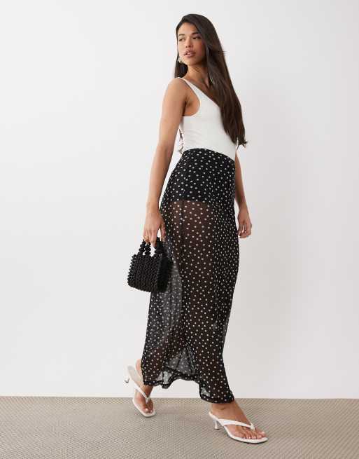 ASOS DESIGN - Maxi rok van doorschijnend mesh met stippen in zwart, 2 van 5