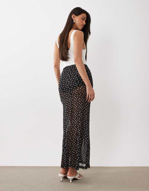 ASOS DESIGN - Maxi rok van doorschijnend mesh met stippen in zwart, 5 van 5