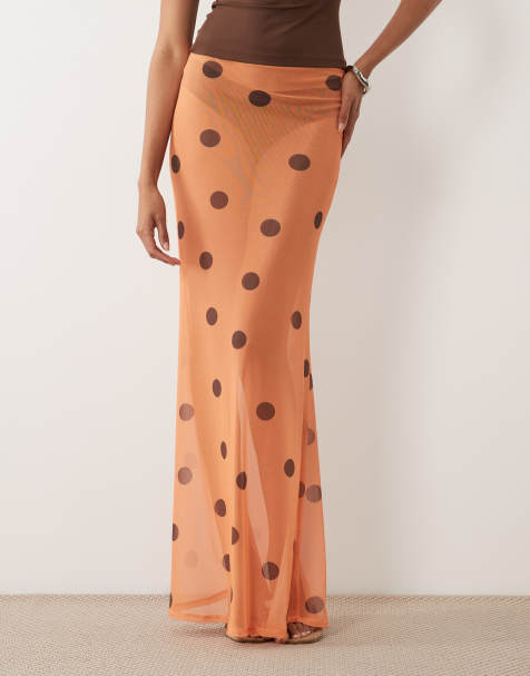 ASOS DESIGN - Maxi rok van doorschijnend mesh met stippenprint in perzikkleur - view 1