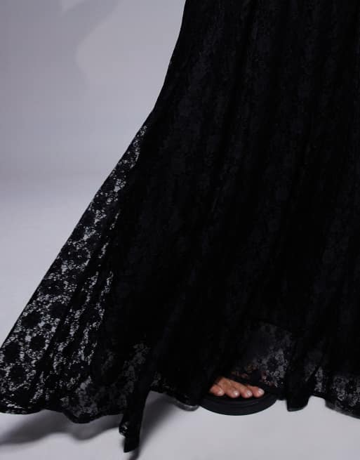 ASOS DESIGN - Maxi rok van kant met godetplooien in zwart, 4 van 5