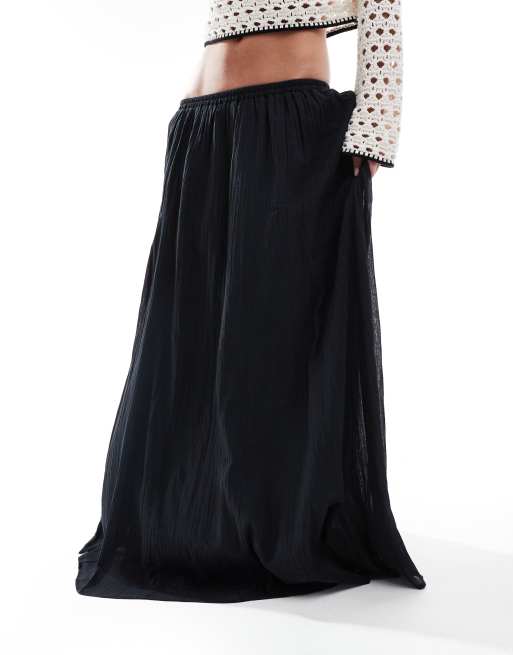 ASOS DESIGN - Maxi rok van katoen met godetplooien in zwart, 3 van 5