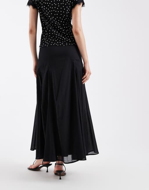 ASOS DESIGN - Maxi rok van katoen met godetplooien in zwart, 3 van 5