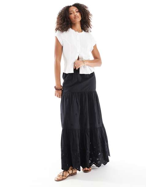 ASOS DESIGN - Maxi rok van katoen met open patroon in zwart - view 1