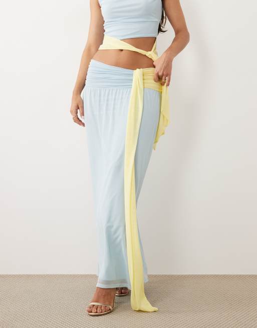 ASOS DESIGN - Maxi rok van mesh met kleurvlakken en sjerp in blauw, deel van co-ord set, 3 van 5