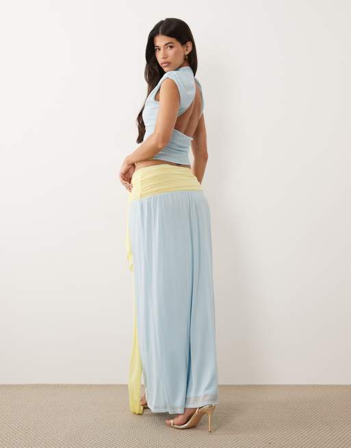 ASOS DESIGN - Maxi rok van mesh met kleurvlakken en sjerp in blauw, deel van co-ord set, 5 van 5