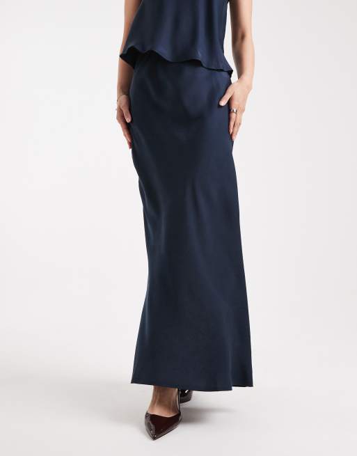ASOS DESIGN - Maxi rok van satijn met lage taille in marineblauw, deel van co-ord set, 4 van 5
