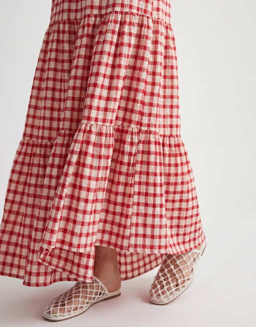 ASOS DESIGN - Maxi rok van seersucker met gesmokte taille en stroken in gingham ruit, deel van co-ord set, 3 van 5
