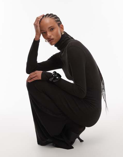 ASOS DESIGN maxi roll neck dress in black - view 1