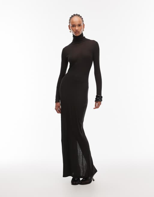 ASOS DESIGN maxi roll neck dress in black, 2 of 4