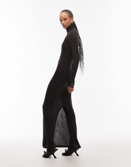ASOS DESIGN maxi roll neck dress in black, 3 of 4
