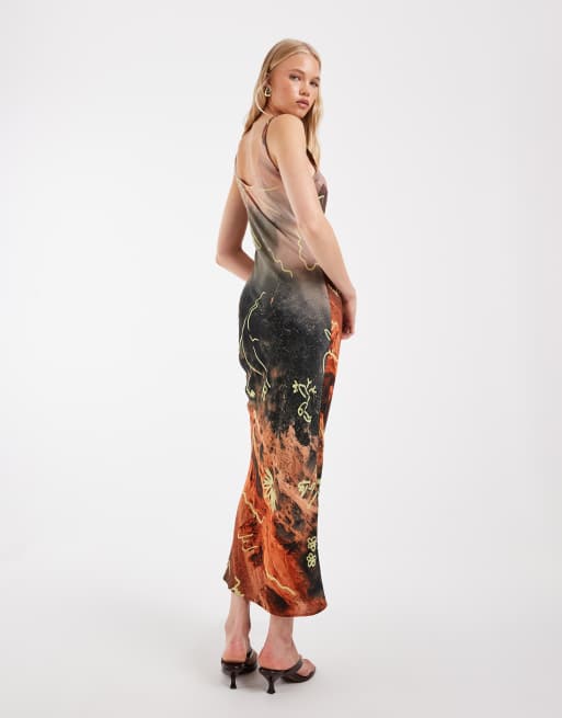 ASOS DESIGN – Maxi-Säulenkleid mit Wüstenkaktus-Print und U-Ausschnitt, 3 von 4