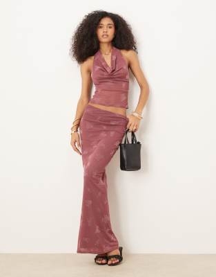 ASOS DESIGN - Maxi-Säulenrock in Altrosa mit floralem Ausbrennermuster