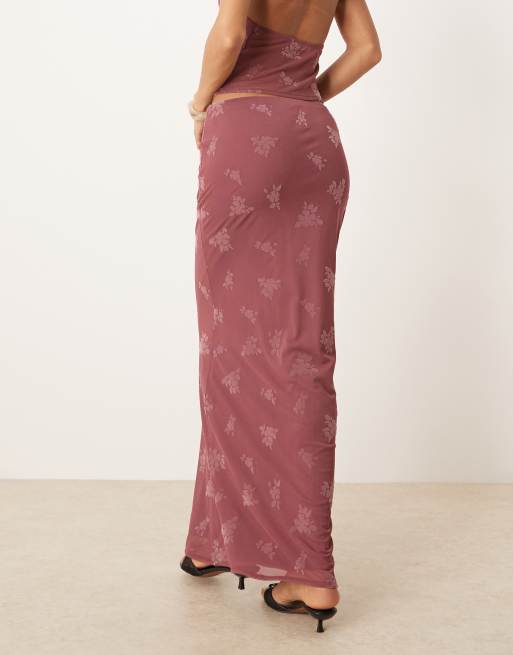 ASOS DESIGN – Maxi-Säulenrock in Altrosa mit floralem Ausbrennermuster, 3 von 5