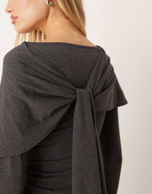 ASOS DESIGN maxi scarf detail cape dress in grey marl, 2 of 4