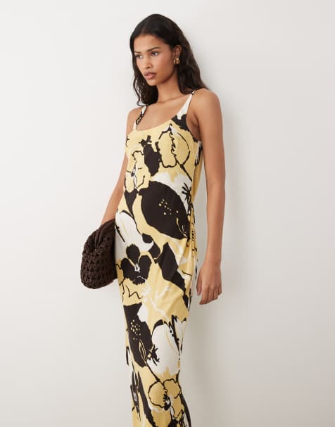 ASOS DESIGN – Maxi-Schlauchkleid mit U-Ausschnitt und abstraktem Muster in Schwarz und Limettengrün - view 1