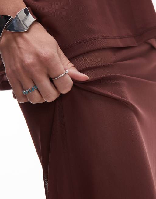 ASOS DESIGN maxi sheer mesh skirt in brown, 2 of 5