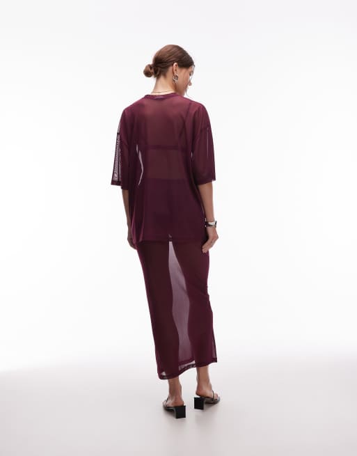 ASOS DESIGN maxi sheer mesh skirt in fig, 5 of 5