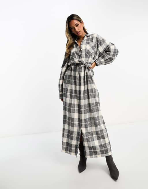 ASOS DESIGN maxi shirt dress in grey check | ASOS