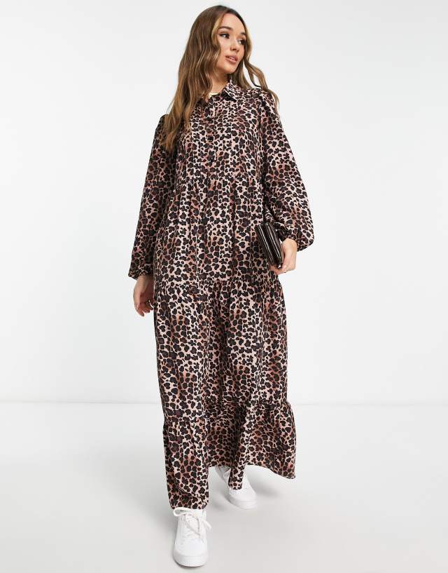 ASOS DESIGN maxi shirt dress with pin tucks in animal print