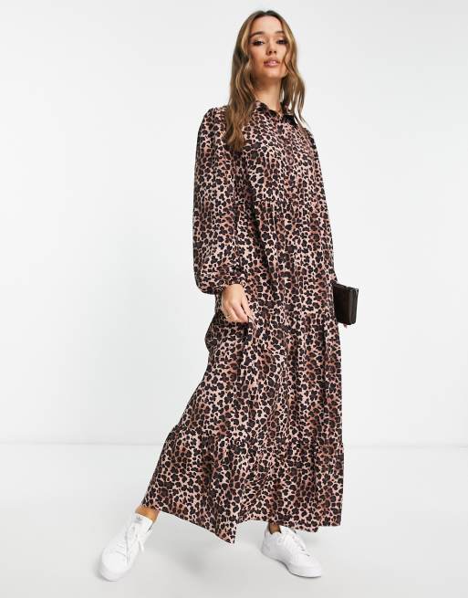 ASOS DESIGN maxi shirt dress with pin tucks in animal print, 4 of 4