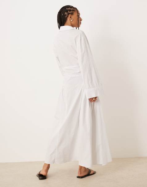 chinese dress ladies Eileen West The Mira Iconic White Poplin Long Shirt Dress White / M