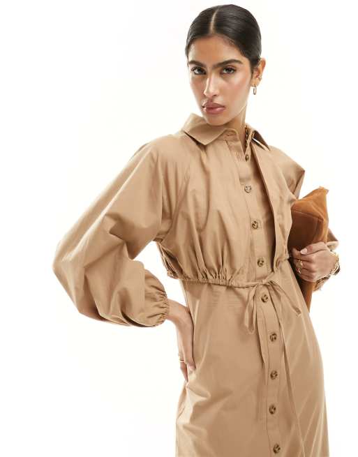 ASOS DESIGN maxi shirt dress with trench detailing in tan ASOS