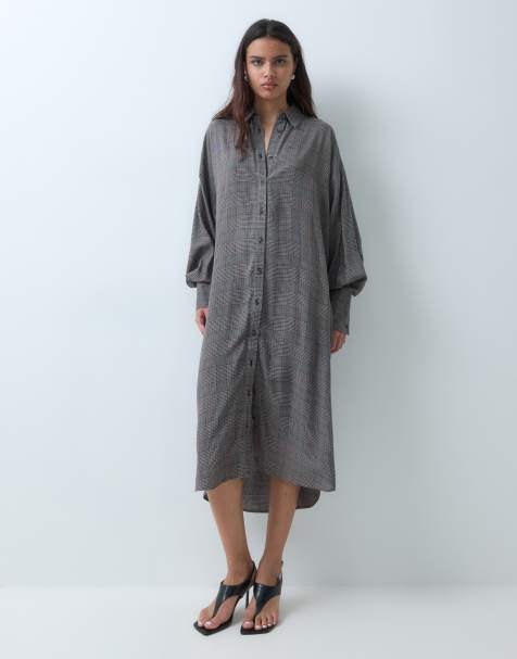 ASOS DESIGN maxi shirt dress with wide cuffs in mono check