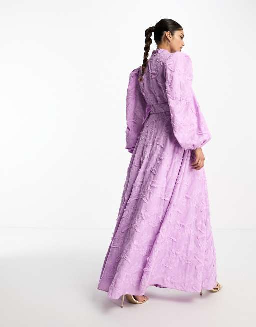 ASOS DESIGN – Maxi-Skater-Kleid aus strukturiertem Jacquard in Flieder mit Gürtel, 2 von 4