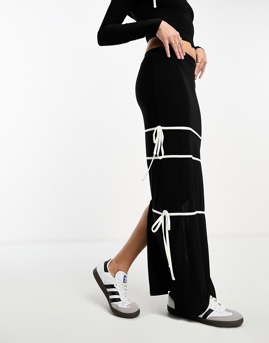 ASOS DESIGN maxi skirt co ord with contrast strap detailing in black