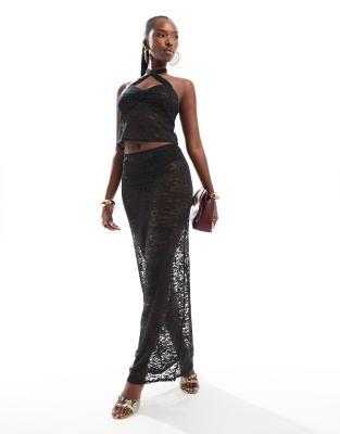ASOS DESIGN maxi skirt in black lace (part of a set) | ASOS
