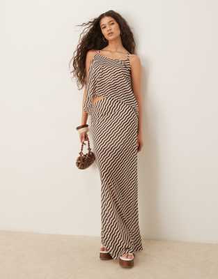 ASOS DESIGN maxi skirt in brown and white stripe - part of a set - view 1