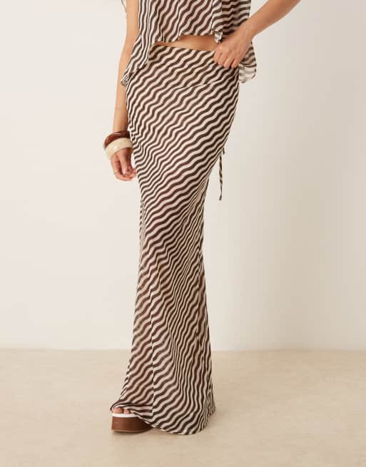 ASOS DESIGN maxi skirt in brown and white stripe - part of a set