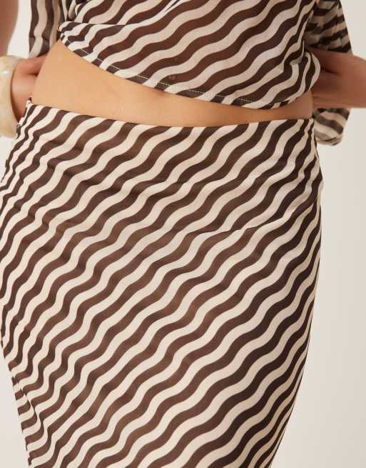 ASOS DESIGN maxi skirt in brown and white stripe (part of a set), 3 of 5