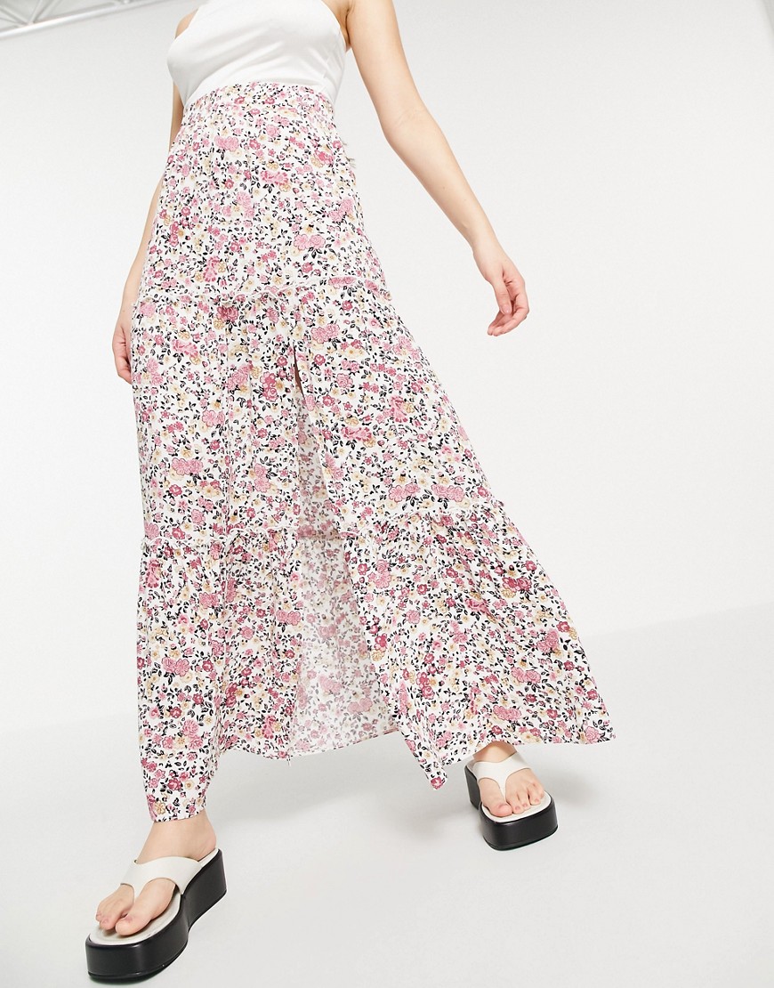 ASOS DESIGN maxi skirt in crinkle with side split in ditsy floral print-Multi
