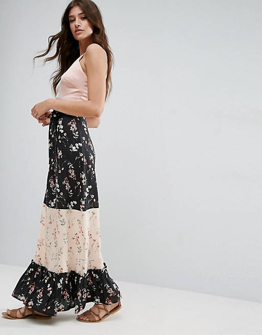 ASOS DESIGN maxi skirt in mix and match print