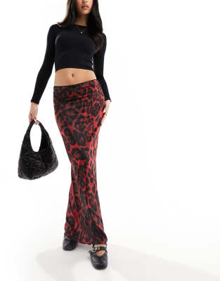 Asos Design Maxi Skirt In Red Leopard Print