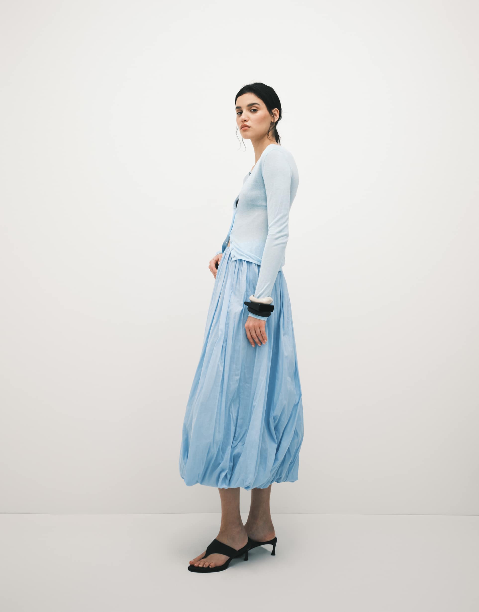 asos design maxi skirt with bubble hem in blue