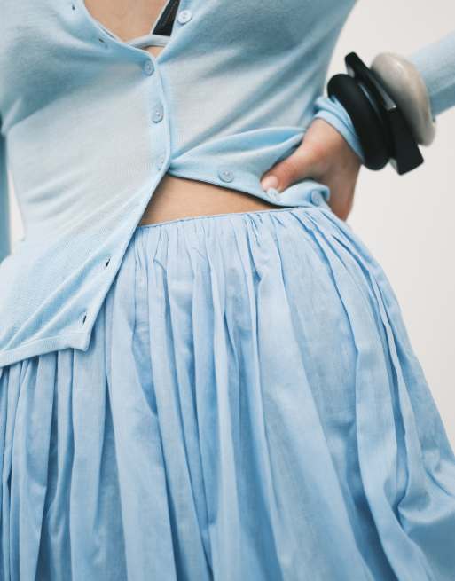 ASOS DESIGN maxi skirt with bubble hem in blue, 4 of 5