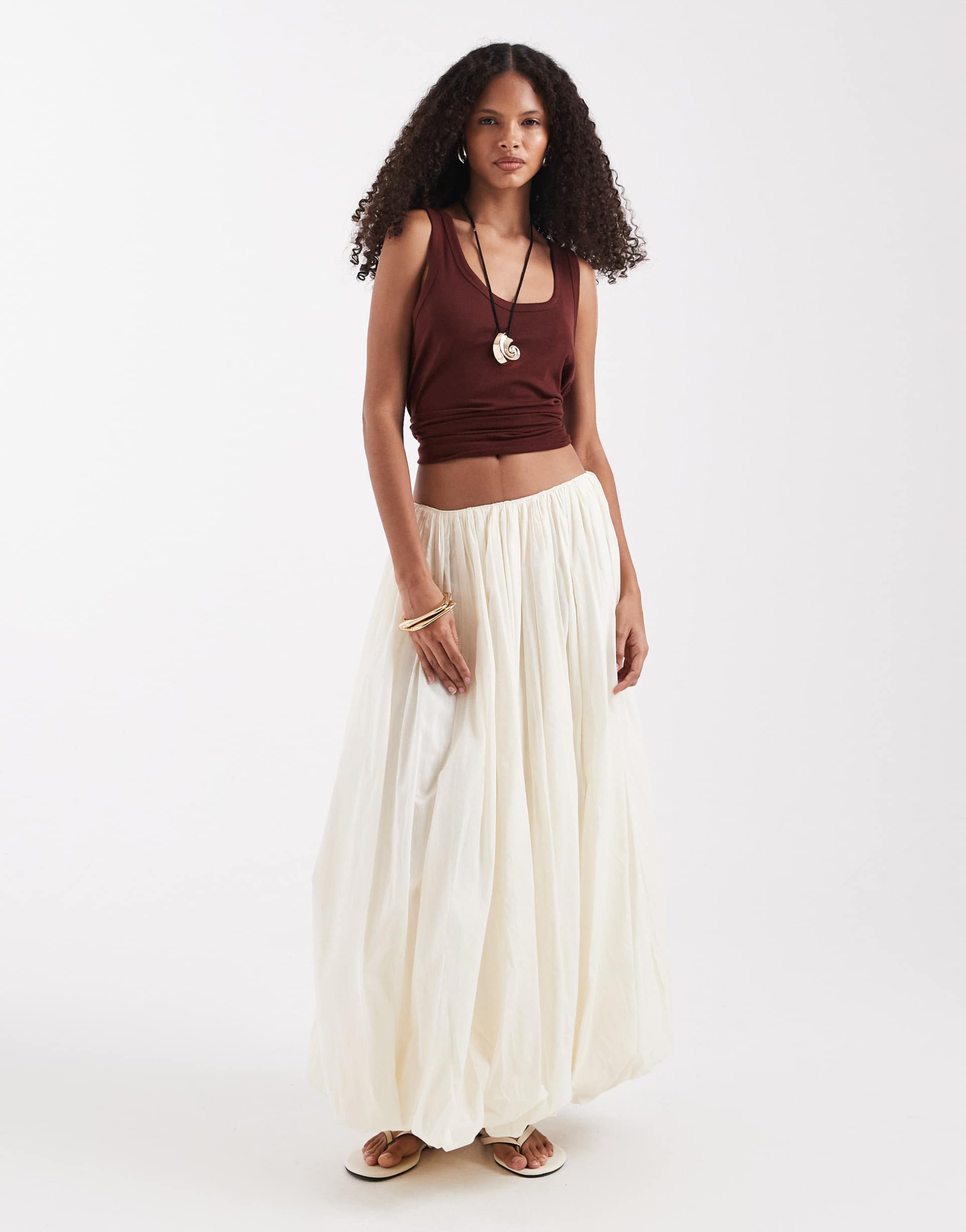 asos design maxi skirt with bubble hem in stone