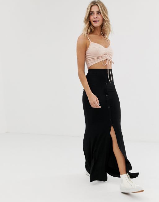 ASOS DESIGN maxi skirt with button front and split detail | ASOS