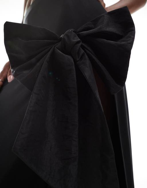 Black Bow Detail Slit Long Skirt