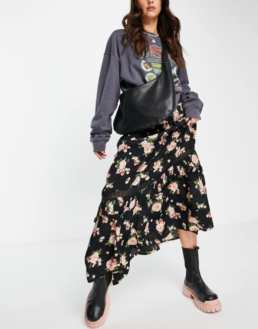 ASOS DESIGN maxi skirt with lace insert co rd in floral print