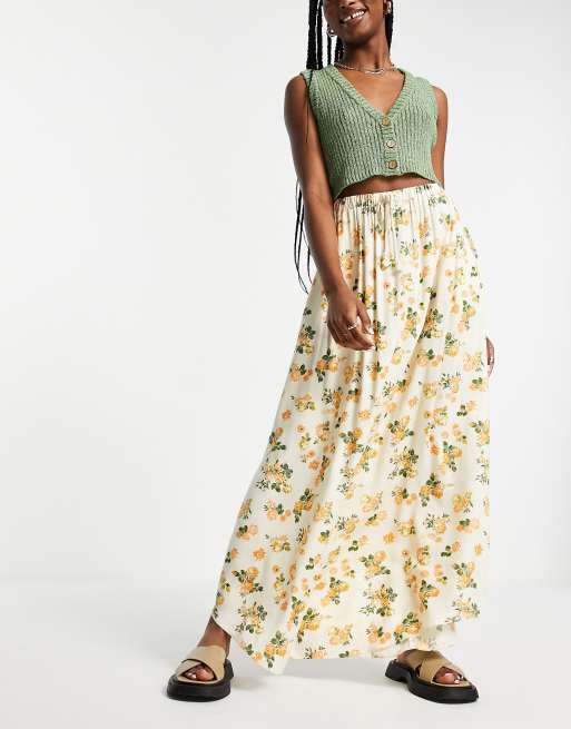 ASOS DESIGN maxi skirt with rope belt in tan floral print | ASOS