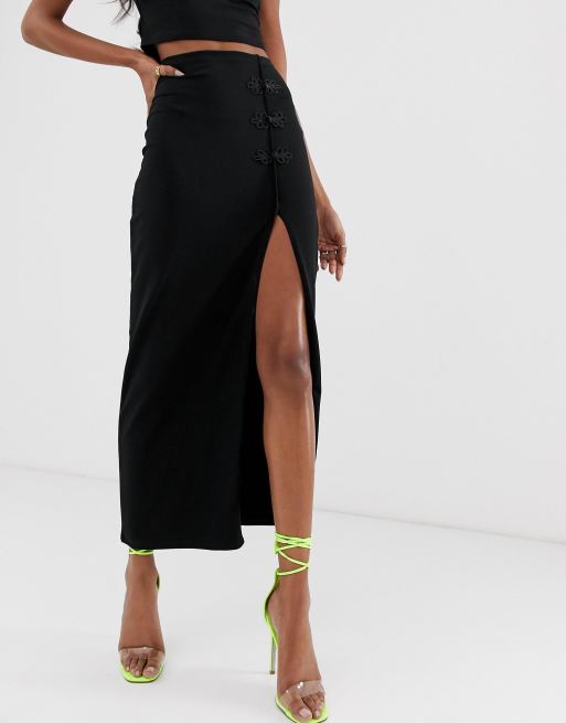 ASOS DESIGN maxi skirt with split and frogging detail co ord