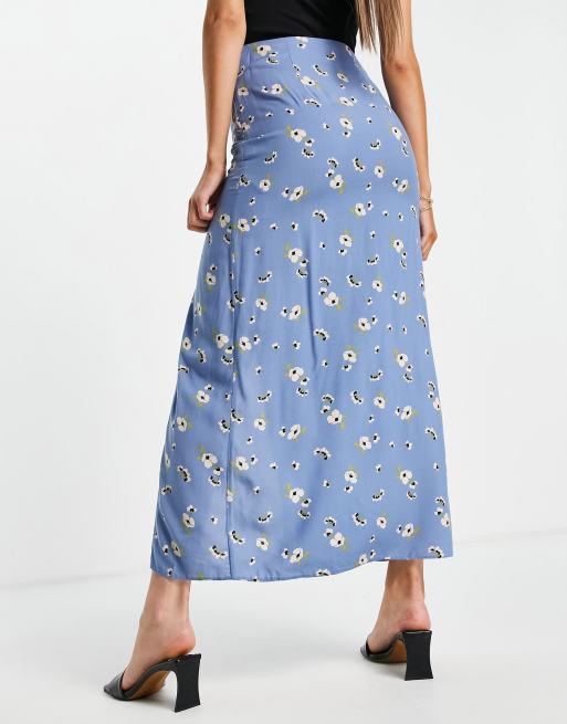 ASOS DESIGN maxi skirt with thigh split in blue floral print ASOS